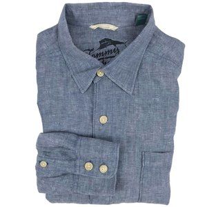 Tommy Bahama Linen Button Down Shirt Large Blue Sz